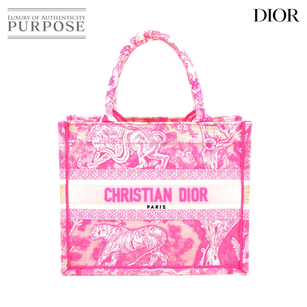 【新品同様】 クリスチャン ディオール Christian Dior ブック トート スモール バッグ キャンバス ピンク ホワイト Book Tote Small 【中古】