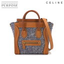 【未使用 展示品】 セリーヌ CELINE ラゲージ ナノショッパー 2way ハンド ショルダー バッグ レザー キャンバス ブラウン ブルー Luggage Nano 【中古】