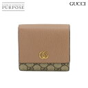 【未使用 展示品】 グッチ GUCCI GGマーモント 二つ折り 財布 GGスプリーム レザー ダスティピンク ベージュ 598587 ゴールド 金具 GG Marmont Wallet 【中古】