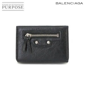 【新品同様】 バレンシアガ BALENCIAGA クラシック ミニ ウォレット 三つ折り 財布 レザー ブラック 477455 Wallet 【中古】