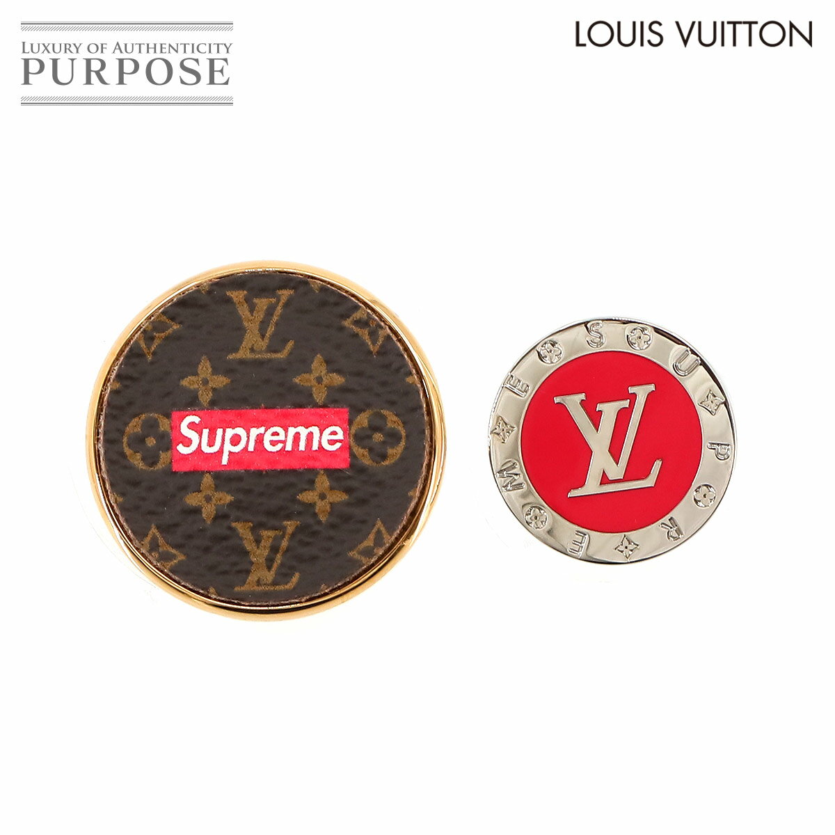 【未使用 展示品】 ルイ ヴィトン LOUIS VUITTON シュプリーム モノグラム ピンブローチ 2点セット ブラウン レッド MP2076 Lapel Pin 【中古】