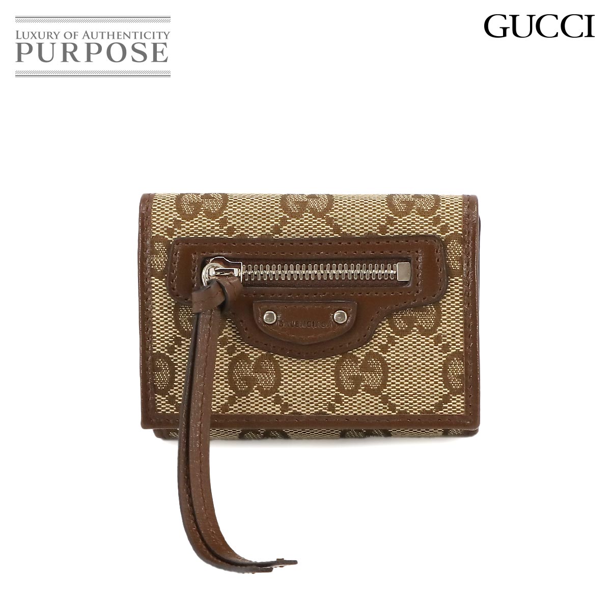 楽天VINTAGE LOVER PURPOSE【未使用 展示品】 グッチ GUCCI バレンシアガ ザ ハッカープロジェクト 三つ折り 財布 GGキャンバス レザー ベージュ ブラウン 681708 The Hacker Project Wallet 【中古】