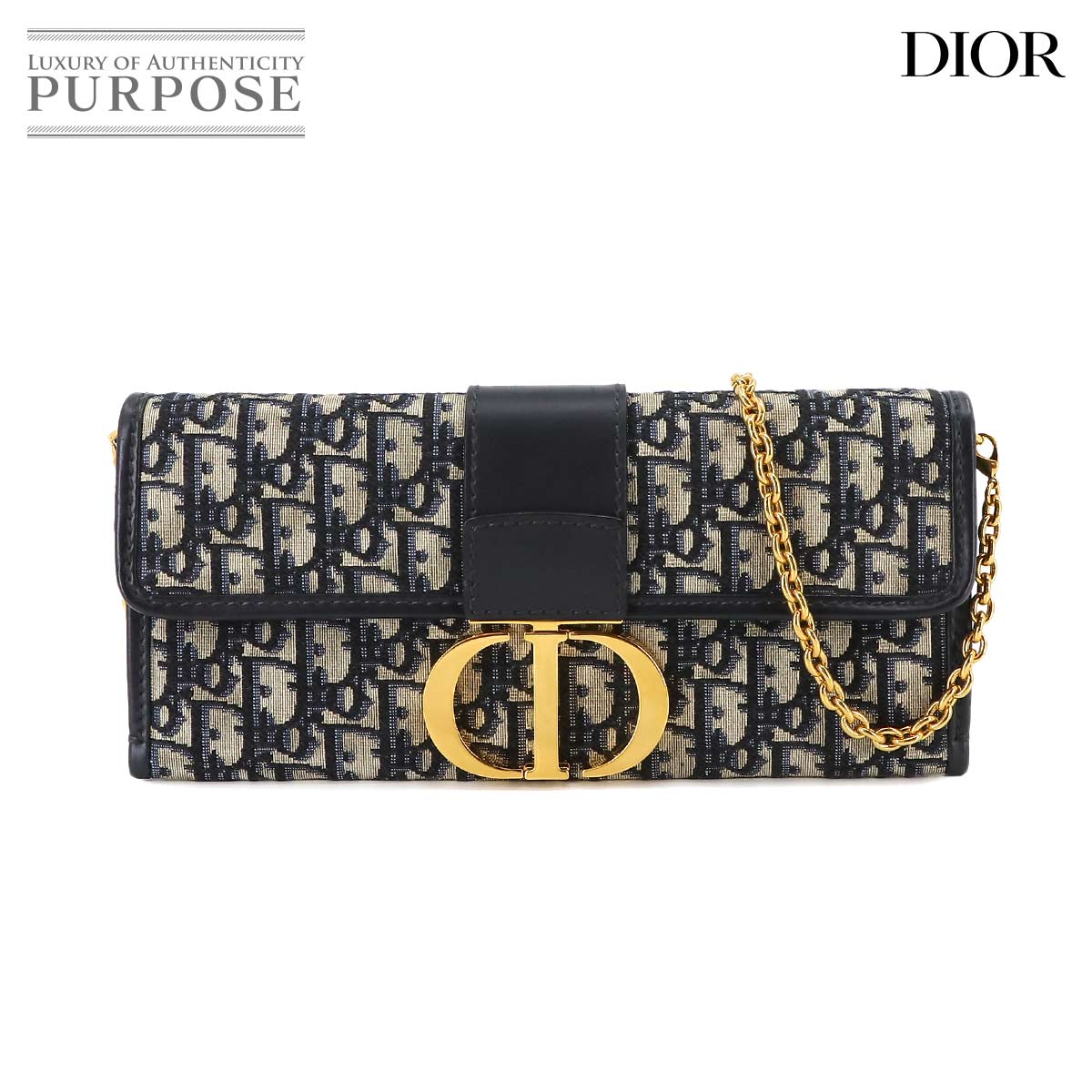 【新品同様】 クリスチャン ディオール Christian Dior オブリーク 30 モンテーニュ 2way クラッチ チェーン ショルダー バッグ キャンバス レザー ネイビー 30 Montaigne Bag 【中古】