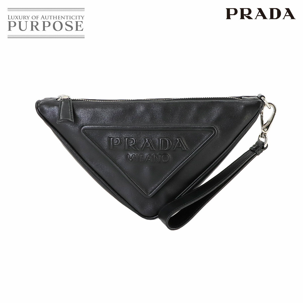 【未使用 展示品】 プラダ PRADA トライアングル クラッチ バッグ レザー ネロ ブラック 1NE039 Clutch Bag 【中古】