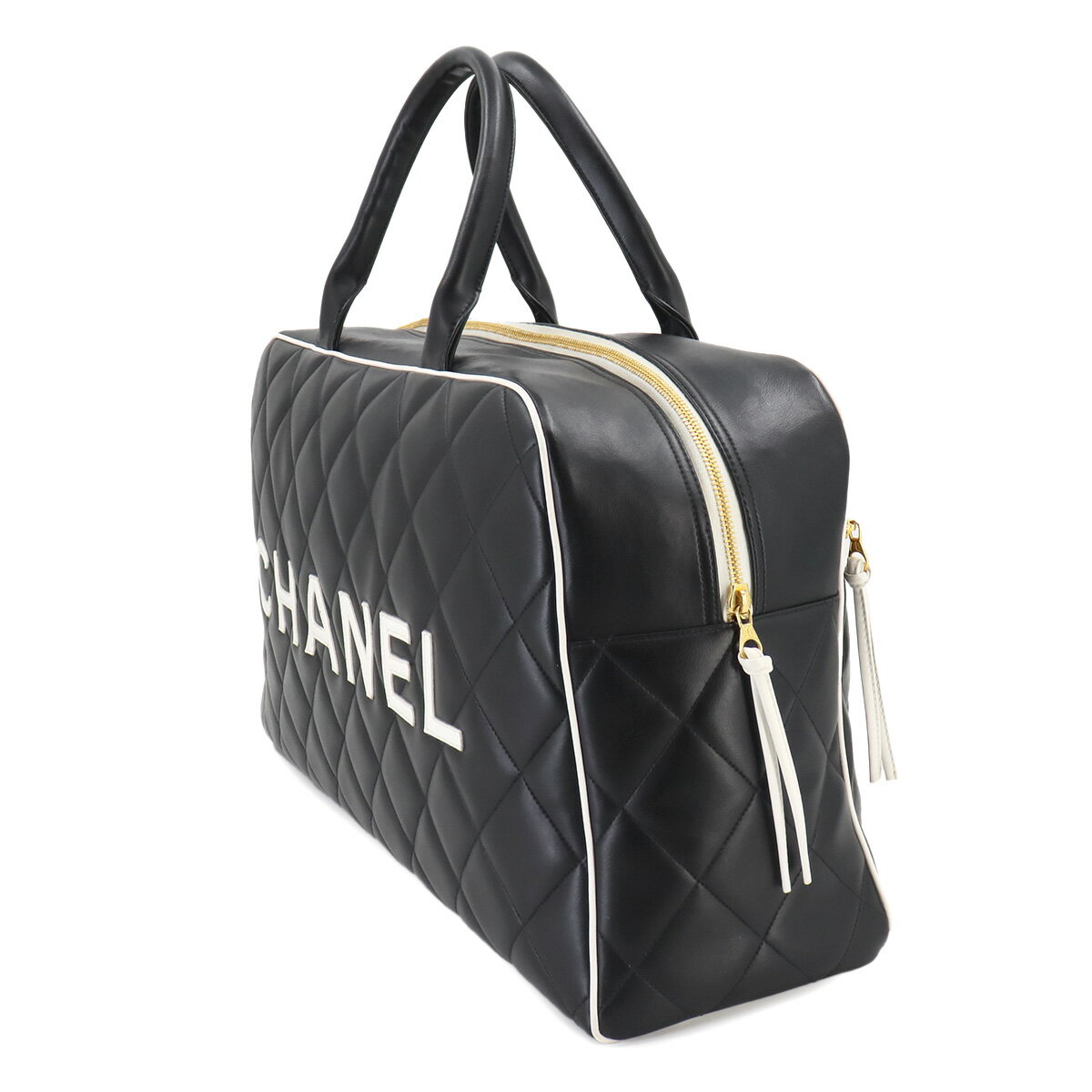 【新品同様】 シャネル CHANEL マトラッセ ロゴ ボストン バッグ レザー ブラック A05943 ヴィンテージ ゴールド 金具 Boston Bag 【中古】