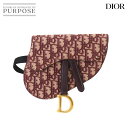【新品同様】 クリスチャン ディオール Christian Dior オブリーク サドル ベルトポーチ ウエスト バッグ キャンバス レザー ボルドー S563...