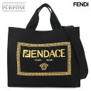 【未使用 展示品】 FENDI フェンダーチェ 2way トート ショルダー バッグ キャンバス ブラック ゴールド 7VA558 Fendace Bag 【中...