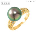 【新品同様】 タサキ TASAKI 11号 リング 黒蝶真珠 10.7mm ダイヤ 0.32ct K18 YG イエローゴールド 750 パール 指輪 Ring【中古】(4)
