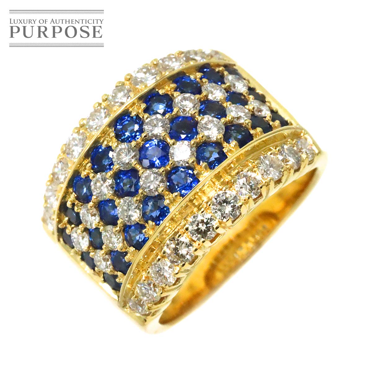 【新品仕上げ】 リング 11.5号 サファイヤ 1.37ct ダイヤ 1.78ct K18 YG イ