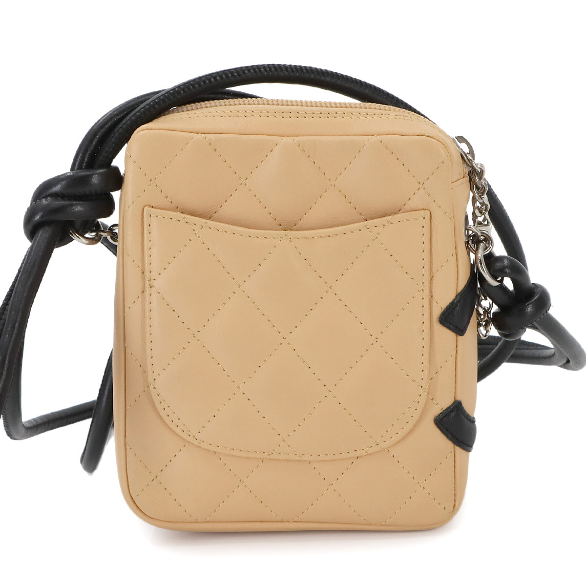 【新品同様】 シャネル CHANEL カンボンライン スモール ポシェット ショルダー バッグ レザー ベージュ ブラック A25177 Cambon Line Bag 【中古】