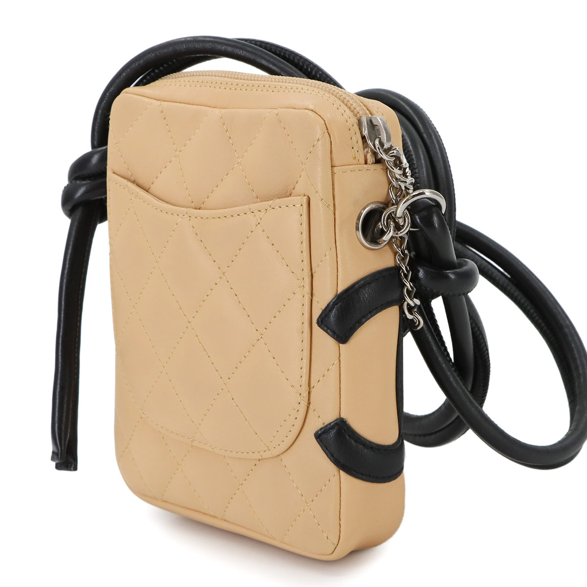 【新品同様】 シャネル CHANEL カンボンライン スモール ポシェット ショルダー バッグ レザー ベージュ ブラック A25177 Cambon Line Bag 【中古】