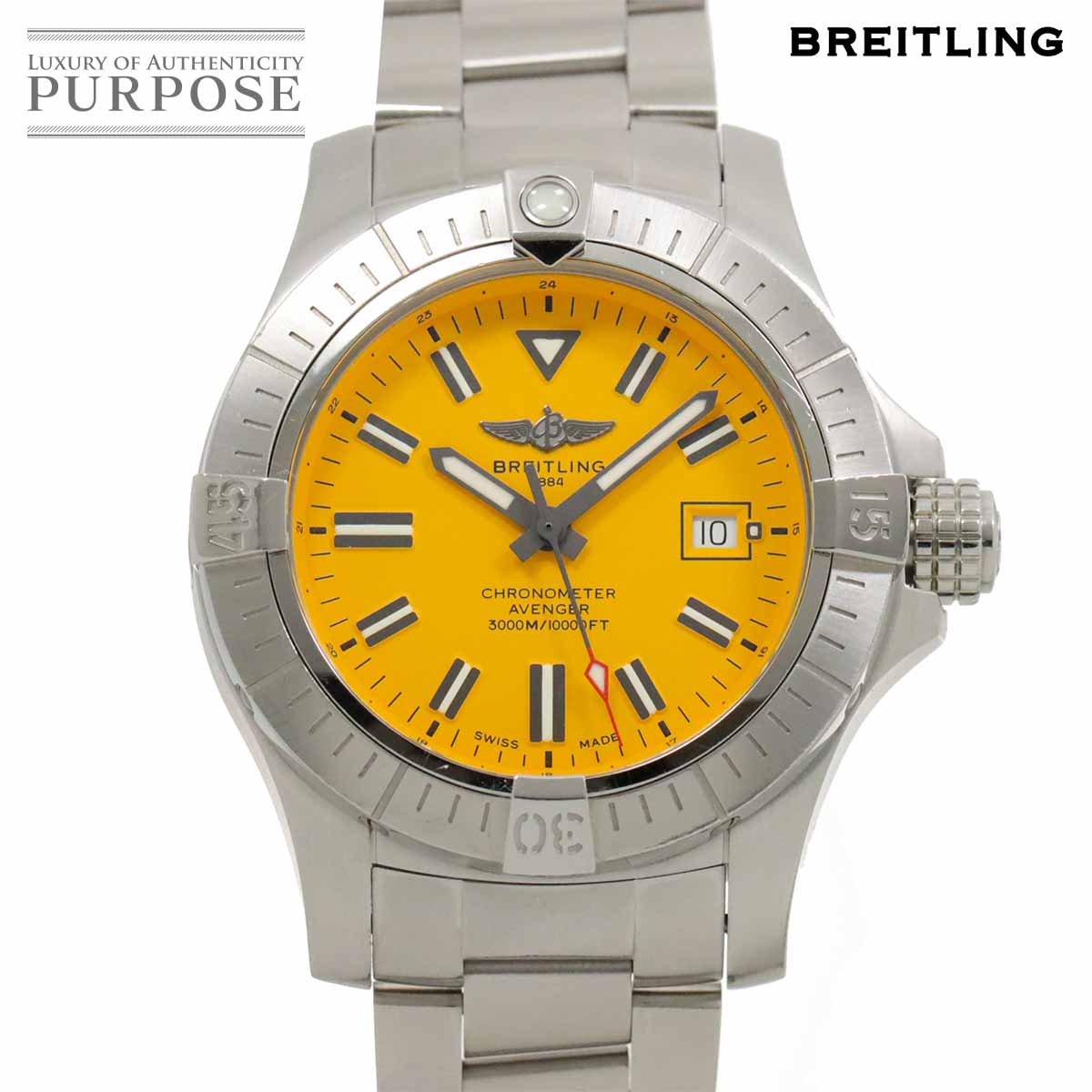 ブライトリング BREITLING アベンジャー オートマチック 45 シーウルフ A17319 メンズ 腕時計 デイト イエロー 自動巻き ウォッチ Avenger 【中古】