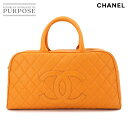 シャネル CHANEL マトラッセ ボストン バッグ キャビアスキン レザー オレンジ A20997 ゴールド 金具 ヴィンテージ Matelasse Bag ...