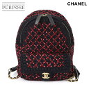 シャネル CHANEL ココマーク バックパック リュックサック ニットツイード レザー ブラック レッド A91925 Backpack 【中古】