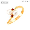 【新品同様】 タサキ TASAKI 10号 リング アコヤ真珠 4.4mm ガーネット K18 YG イエローゴールド 750 パール 指輪 Akoya pearl Ring【中古】