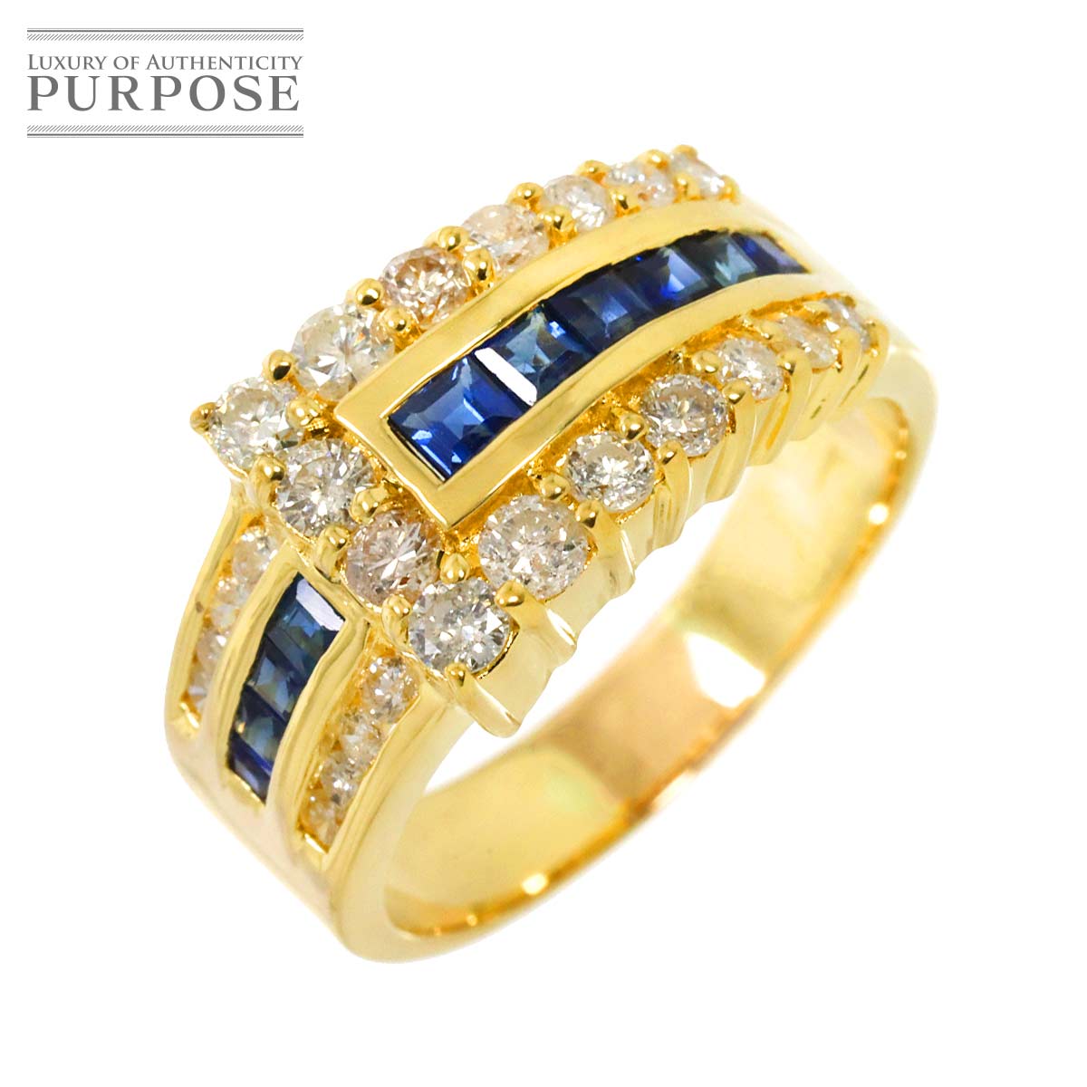 【新品仕上げ】 リング 16号 サファイヤ 0.70ct ダイヤ 0.97ct K18 YG イエロ