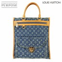 【美品】 ルイ ヴィトン LOUIS VUITTON モノグラム デニム フラット ショッパー トート バッグ ブルー M95018 ゴールド 金具 Monogram Denim Flat Shopper Bag 【中古】