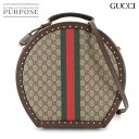 【未使用 展示品】 グッチ GUCCI GGスプリーム ハットケース 2way ハンド ショルダー バッグ ブラウン ベージュ ウェブストライプ 帽子 GG Supreme Hat Box 【中古】