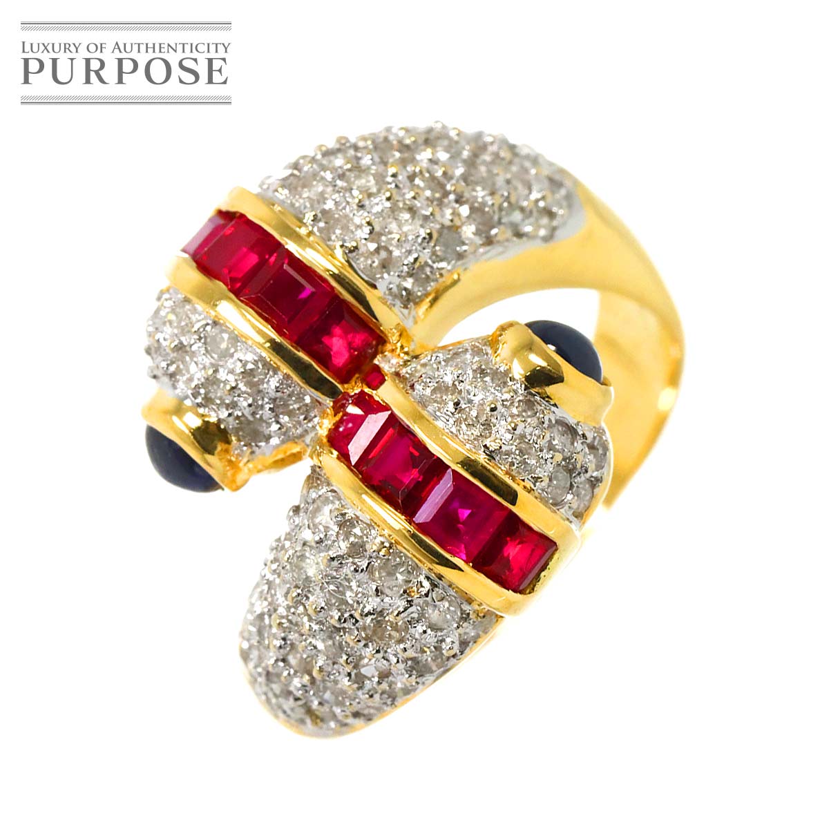 【新品仕上げ】 リング 12.5号 サファイヤ ルビー 2.15ct ダイヤ 0.95ct K18 