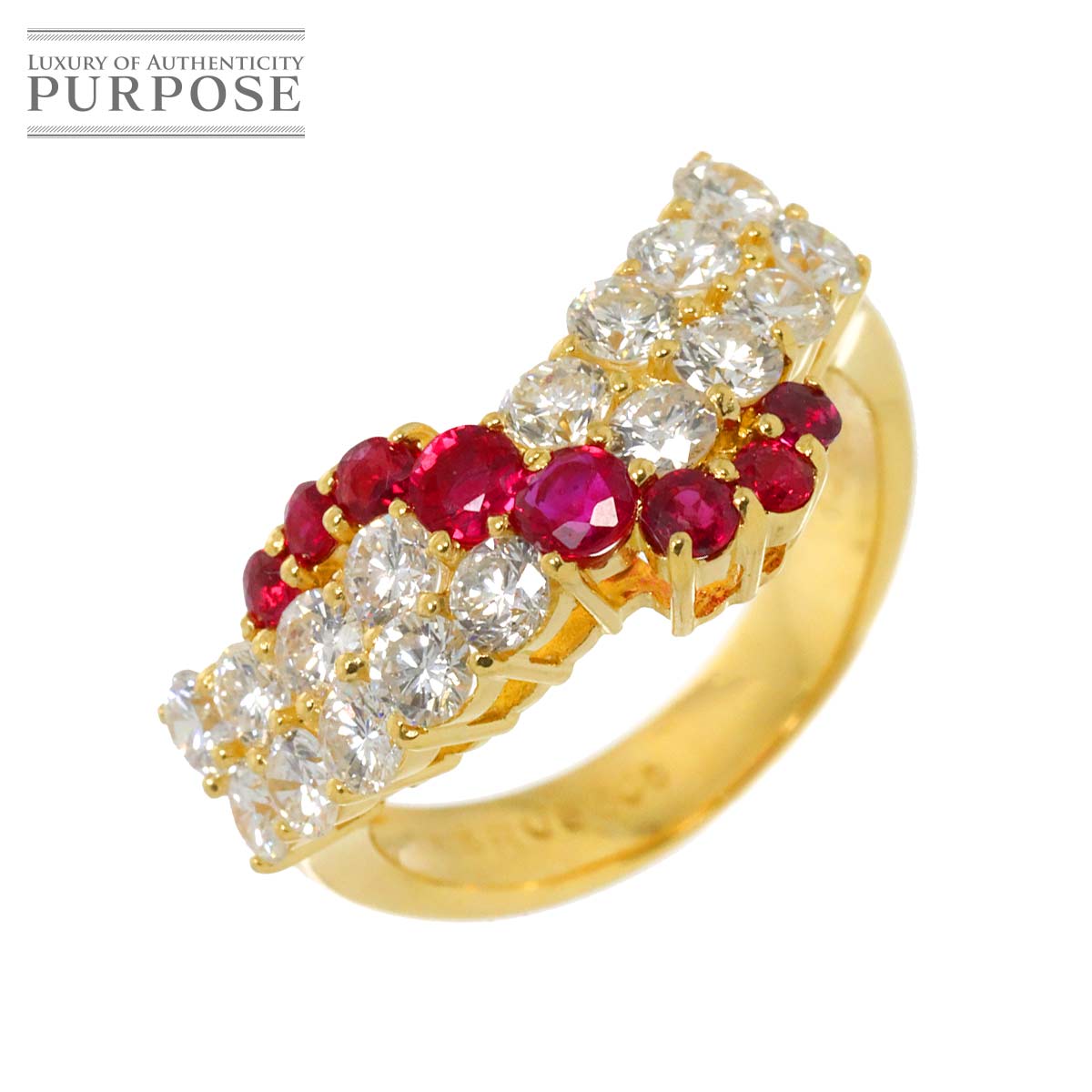 【新品仕上げ】 リング 10.5号 ルビー 0.58ct ダイヤ 1.41ct K18 YG イエロ