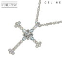 【新品同様】 セリーヌ CELINE アクアマリン クォーツ ルビー 0.02ct クロス ネックレス 55cm K18 WG ホワイトゴールド 750 Necklace【中古】