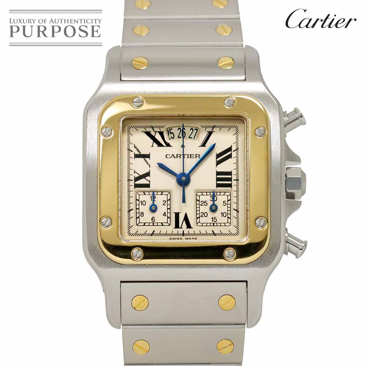 【新品同様】 カルティエ Cartier サントスガルベLM クロノリフレックス パーペチュアルカレンダー コンビ W20042C4 メンズ 腕時計 デ..