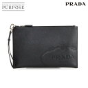 【新品同様】 プラダ PRADA ドキュメント ホルダー クラッチ バッグ サフィアーノレザー ブラック 2NH005 シルバー 金具 Document Holder 【中古】