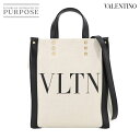 【新品同様】 ヴァレンティノ ガラヴァーニ VALENTINO GARAVANI VLTN ロゴ ミニ 2way トート ショルダー バッグ キャンバス レザー ベージュ ブラック B0K37FWB VLTN Bag 【中古】