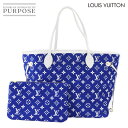 【未使用 展示品】 ルイ ヴィトン LOUIS VUITTON LV マッチ モノグラム ジャガード ベルベット ネヴァーフル MM トート バッグ ブルー ホワイト M46220 Neverfull 【中古】