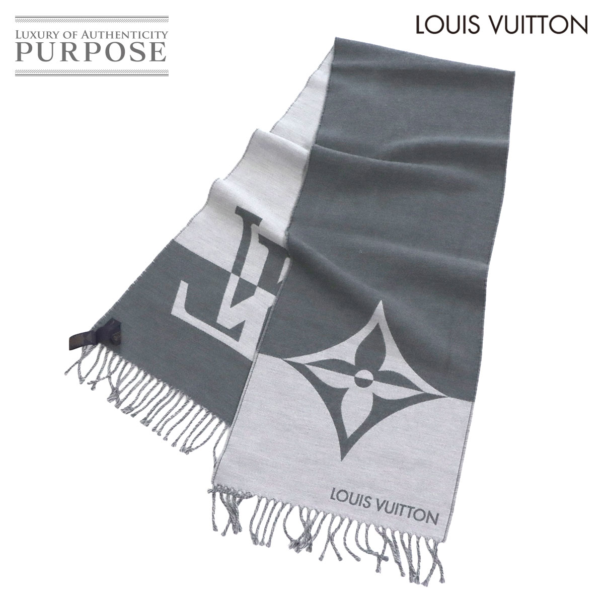 【新品同様】 ルイ ヴィトン LOUIS VUITTON マフラー グラフィック デュアル ウール 90％ カシミヤ 10..