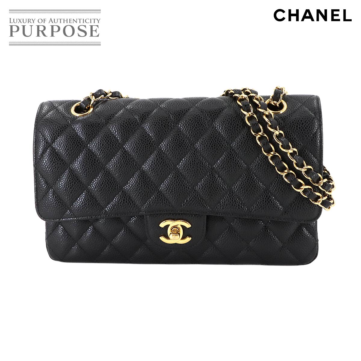 【新品同様】 シャネル CHANEL マトラッセ 25 チェーン ショルダー バッグ キャビアスキン ブラック A01112 ゴールド 金具 ココマーク Matelasse Bag 【中古】のサムネイル