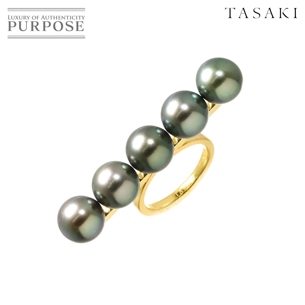 【新品同様】 タサキ TASAKI バランス シグネチャー 10号 リング 黒蝶真珠 9.0mm K18 YG 750 パール 指輪 田崎真珠 Black Pearl Ring【中古】のサムネイル
