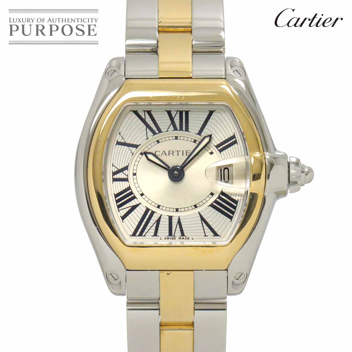 【新品仕上げ 済み】 カルティエ Cartier ロードスター SM コンビ W62026Y4 レディース 腕時計 デイト シルバー K18YG クォーツ ウォッチ Roadster 【中古】