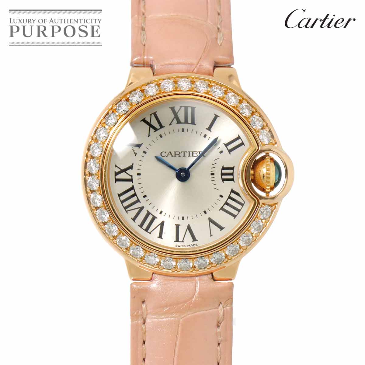 【新品仕上げ 済み】 カルティエ Cartier バロンブルー 28mm WE900251 レディース 腕時計 ベゼル ダイヤ シルバー K18PG ピンクゴールド クォーツ ウォッチ Ballon Bleu 【中古】