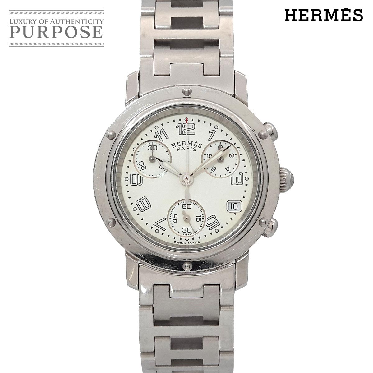 【美品】腕時計 レディース HERMES エルメス クリッパー クロノグラフ クリッパークロノグラフ[CL1.310.132/3840] Clipper Chronograph