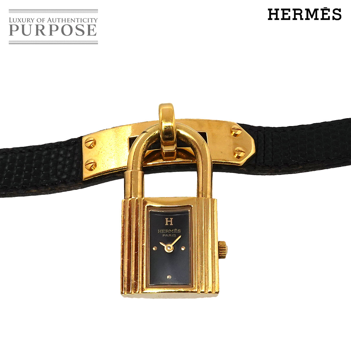 エルメス HERMES ケリーウォッチ ヴィンテージ レディース 腕時計 ブラック クォーツ ウォッチ カデナ Kelly Watch 【中古】