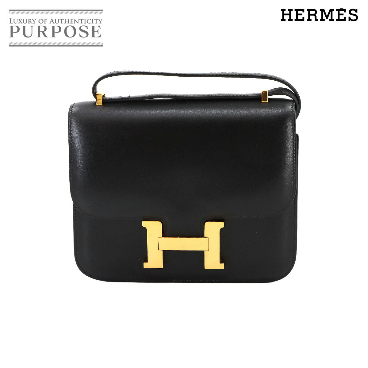 【新品同様】 エルメス HERMES コンスタンス ミニ 18 ショルダー バッグ ボックスカーフ ブラック ゴールド 金具 Constance Mini 18 【中古】