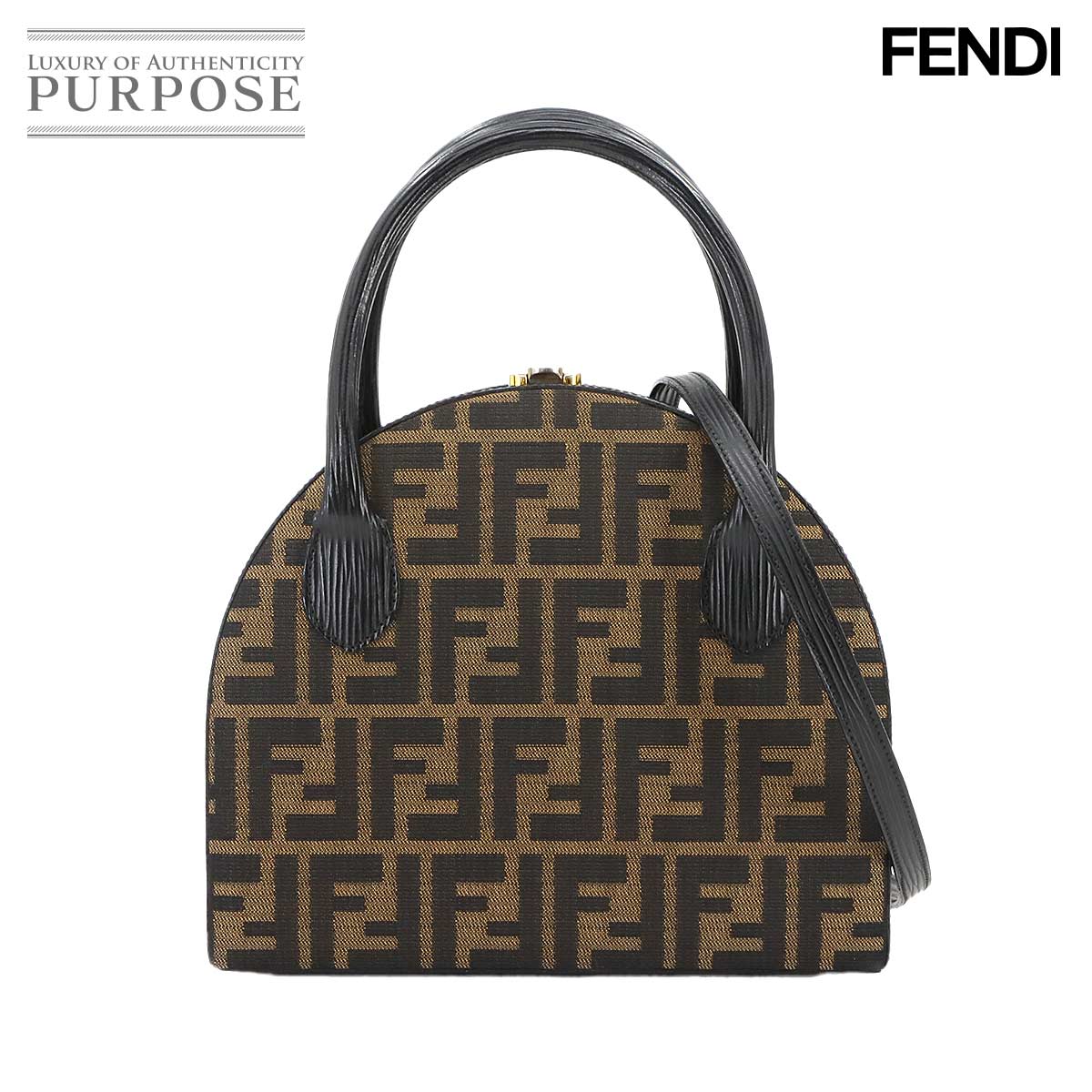 フェンディ FENDI ズッカ 2way ハンド ショルダー バッグ キャンバス レザー ブラウン ブラック ヴィンテージ ゴールド 金具 Zucca Hand Bag 【中古】