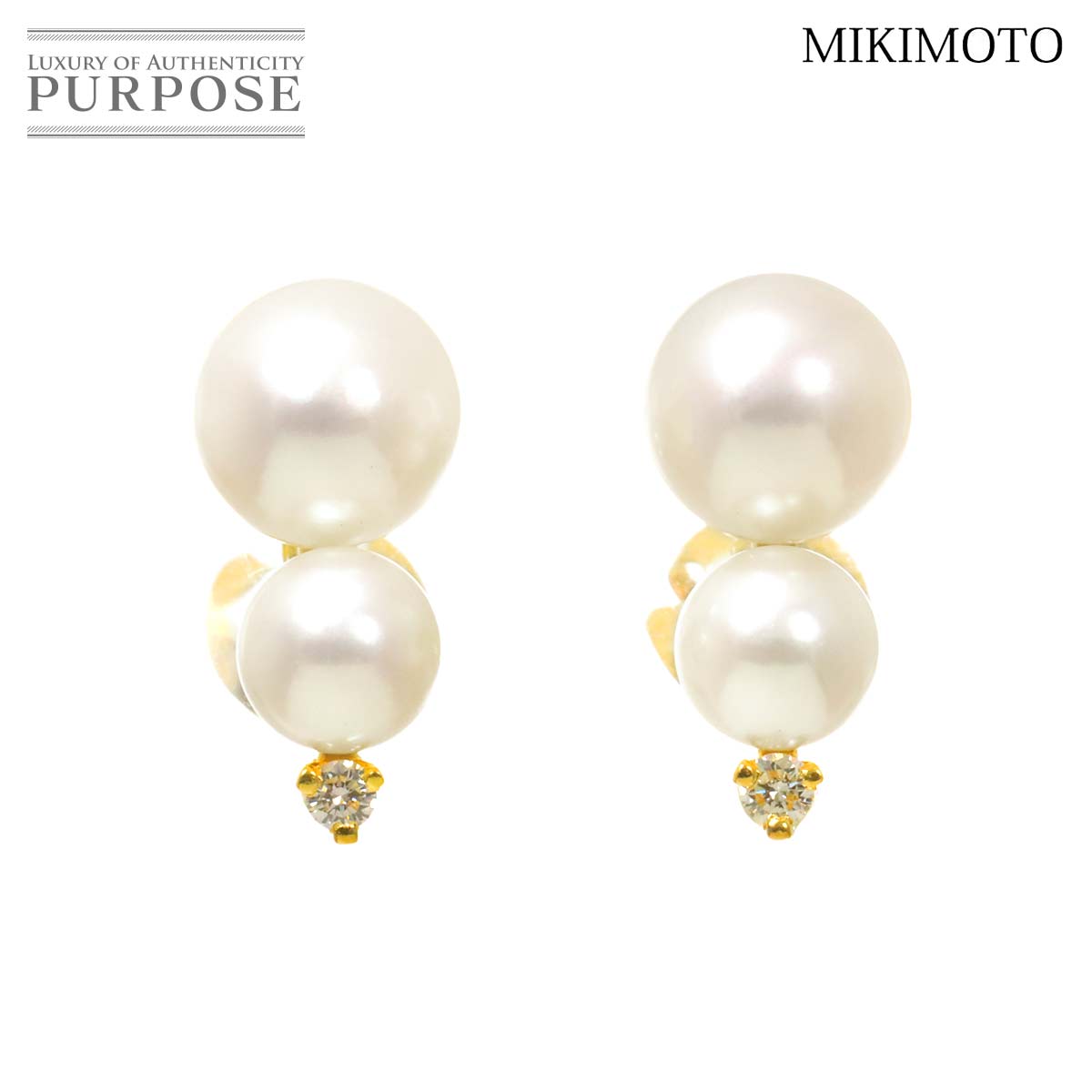 【新品同様】 ミキモト MIKIMOTO アコヤ真珠 7.5mm ダイヤ ピアス K18 YG イエローゴールド 750 パール Akoya Pearl Earrings Pierced【中古】のサムネイル