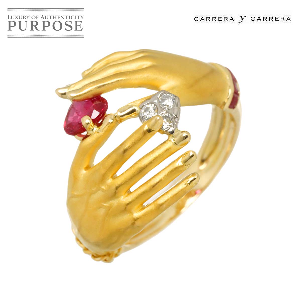 【新品仕上げ】 カレライカレラ Carrera y Carrera 12号 リング ルビー ダイヤ K18 YG イエローゴールド 750 指輪 Ruby Diamond Ring【中古】