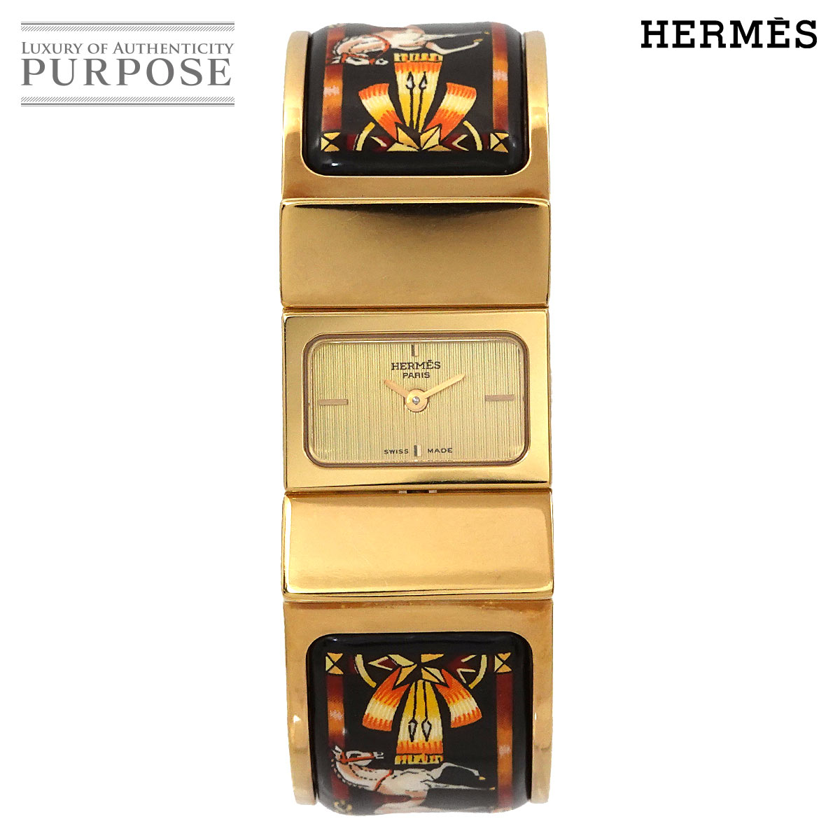 エルメス HERMES ロケ LO1 201 バングル ウォッチ ヴィンテージ レディース 腕時計 七宝焼き ゴールド クォーツ Loquet 【中古】