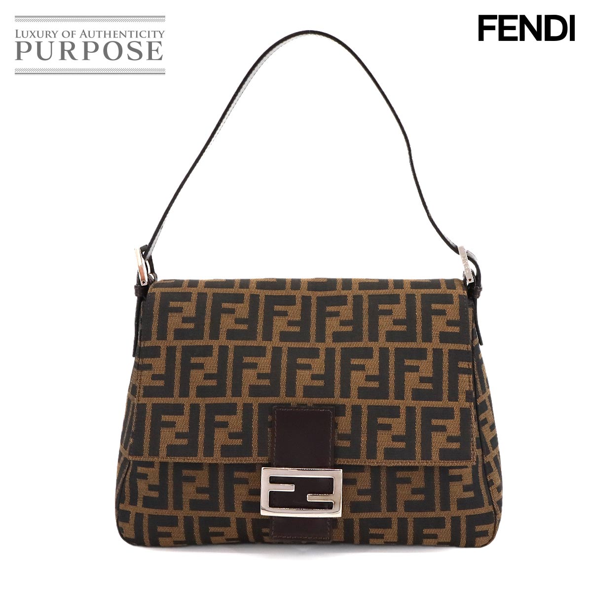 【新品同様】 フェンディ FENDI ズッカ マンマバゲット ショルダー バッグ キャンバス レザー ブラウン 26325 Mamma Baguette 【中古】