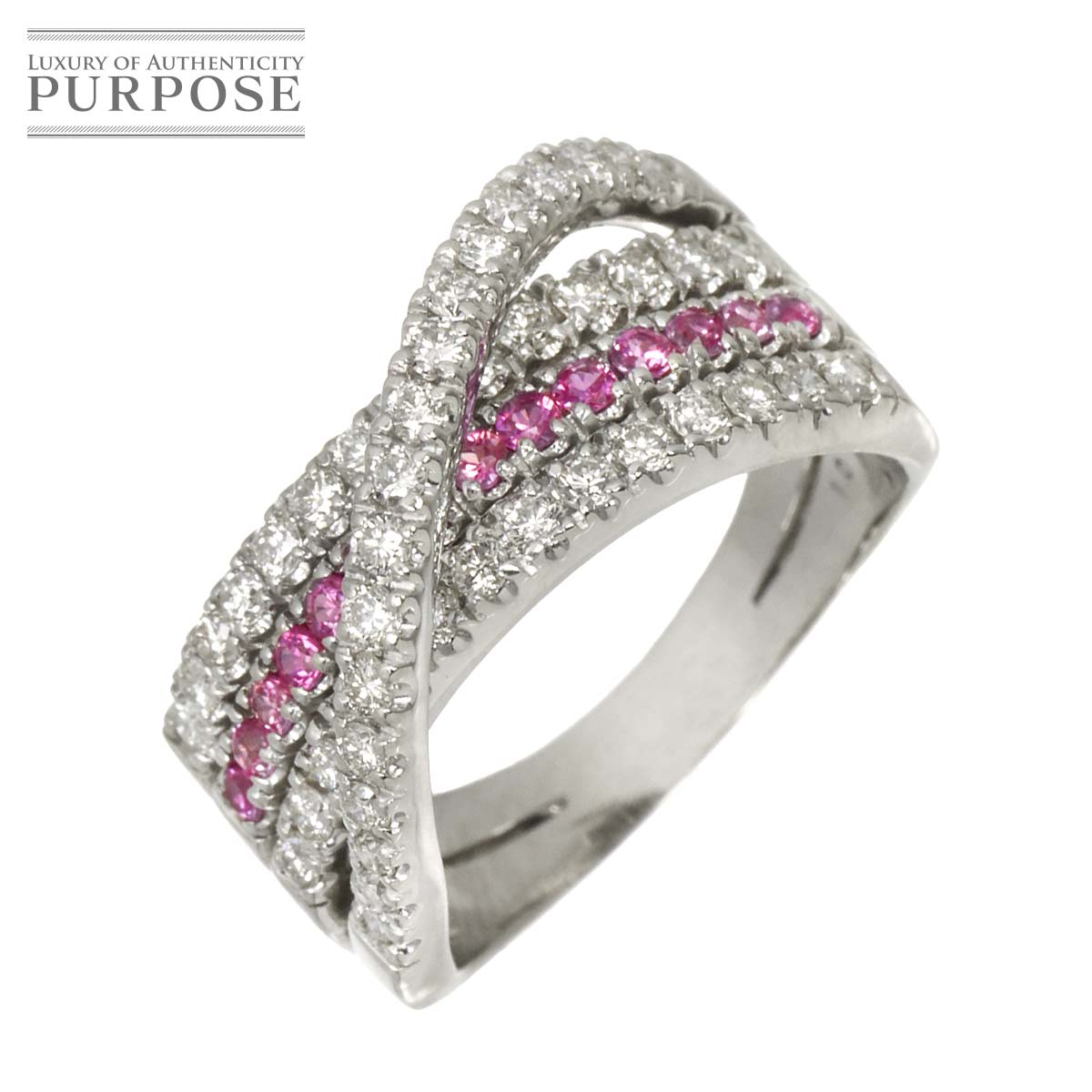 【新品仕上げ】 リング 19.5号 サファイヤ 0.47ct ダイヤ 1.04ct Pt プラチナ 指輪 Sapphire Ring【中古】