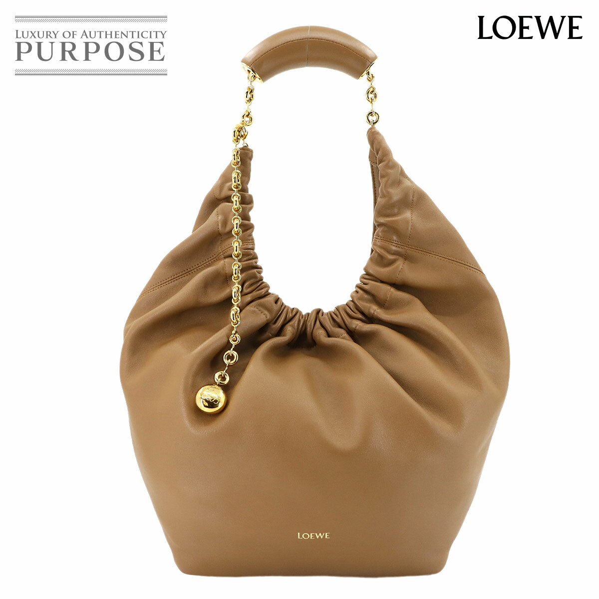 【未使用 展示品】 ロエベ LOEWE スクイーズ ミディアム ショルダー バッグ レザー オーク A914Q37X01 ゴールド 金具 Squeeze Medium bag 【中古】