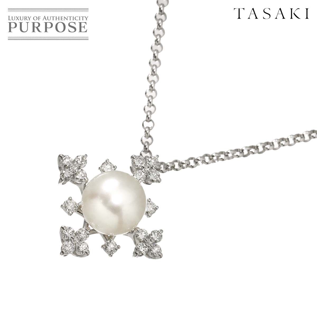 Rakuten - 【新品同様】 タサキ TASAKI アコヤ真珠 9.6mm ダイヤ 0.50ct ネックレス 45cm K18 WG ホワイトゴールド 750 田崎真珠 パール Necklace【中古】