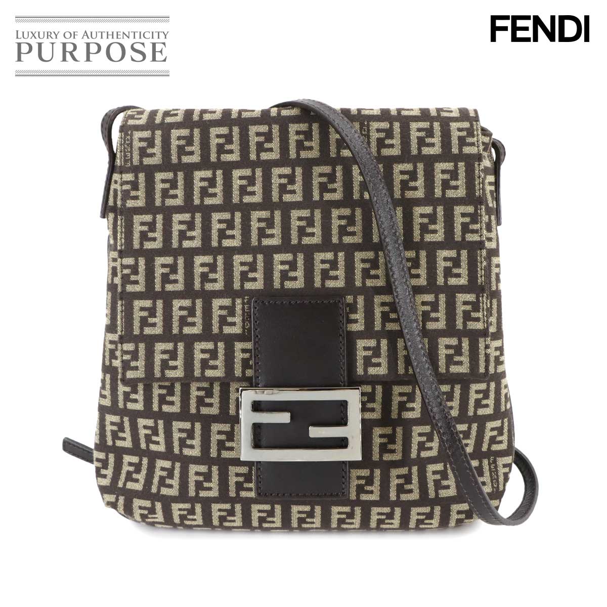 Rakuten - 【美品】 フェンディ FENDI ズッキーノ ショルダー バッグ キャンバス レザー ブラウン 8BT075 シルバー 金具 Zucchino Shoulder Bag 【中古】