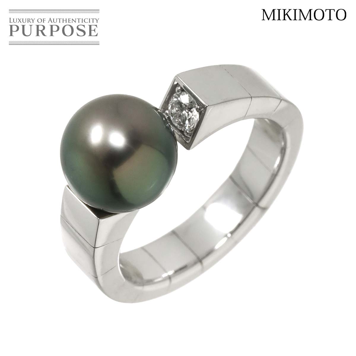 pt950 MIKIMOTO 黒蝶真珠リング MIKIMOTO（ミキモト） 黒蝶真珠(南洋真珠) リング ダイヤモンド Pt900