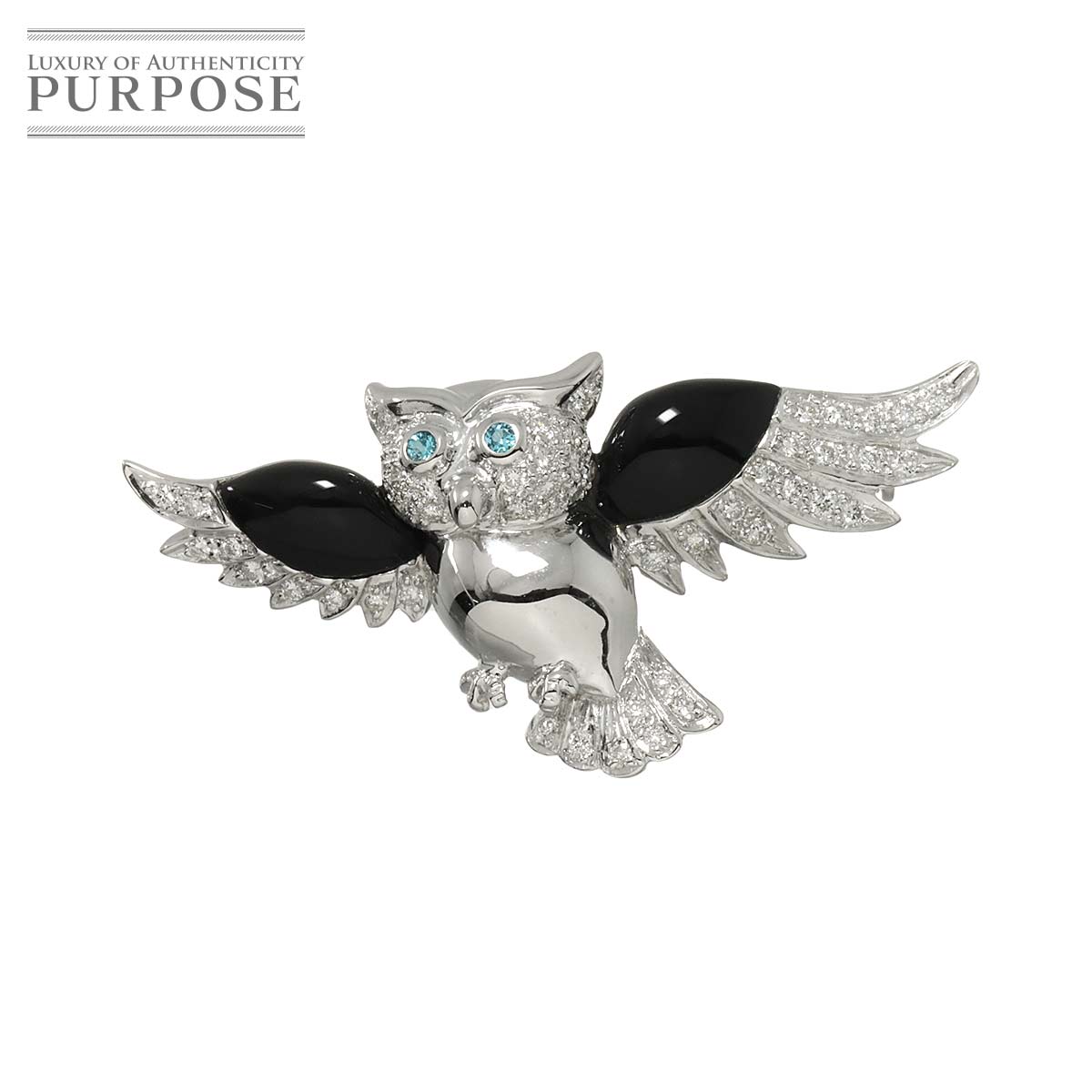 Rakuten - 【新品仕上げ】 ダイヤ 0.42ct トリートダイヤ 0.05ct オニキス ブローチ K18 WG ホワイトゴールド 750 Diamond Brooch 【中古】