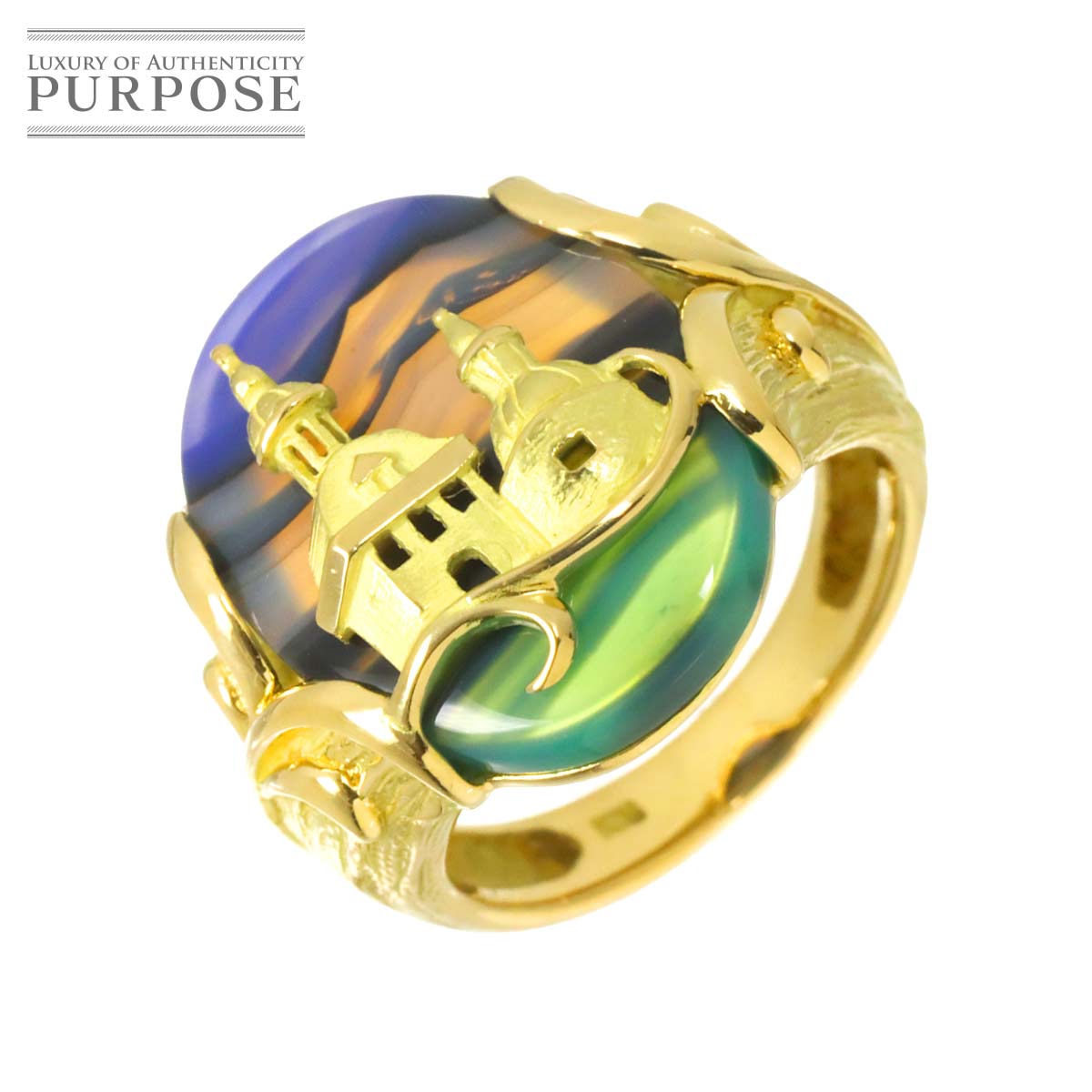 Rakuten - 【新品仕上げ】 リング 12号 メノー K18 YG イエローゴールド 750 指輪 Agate Ring 【中古】