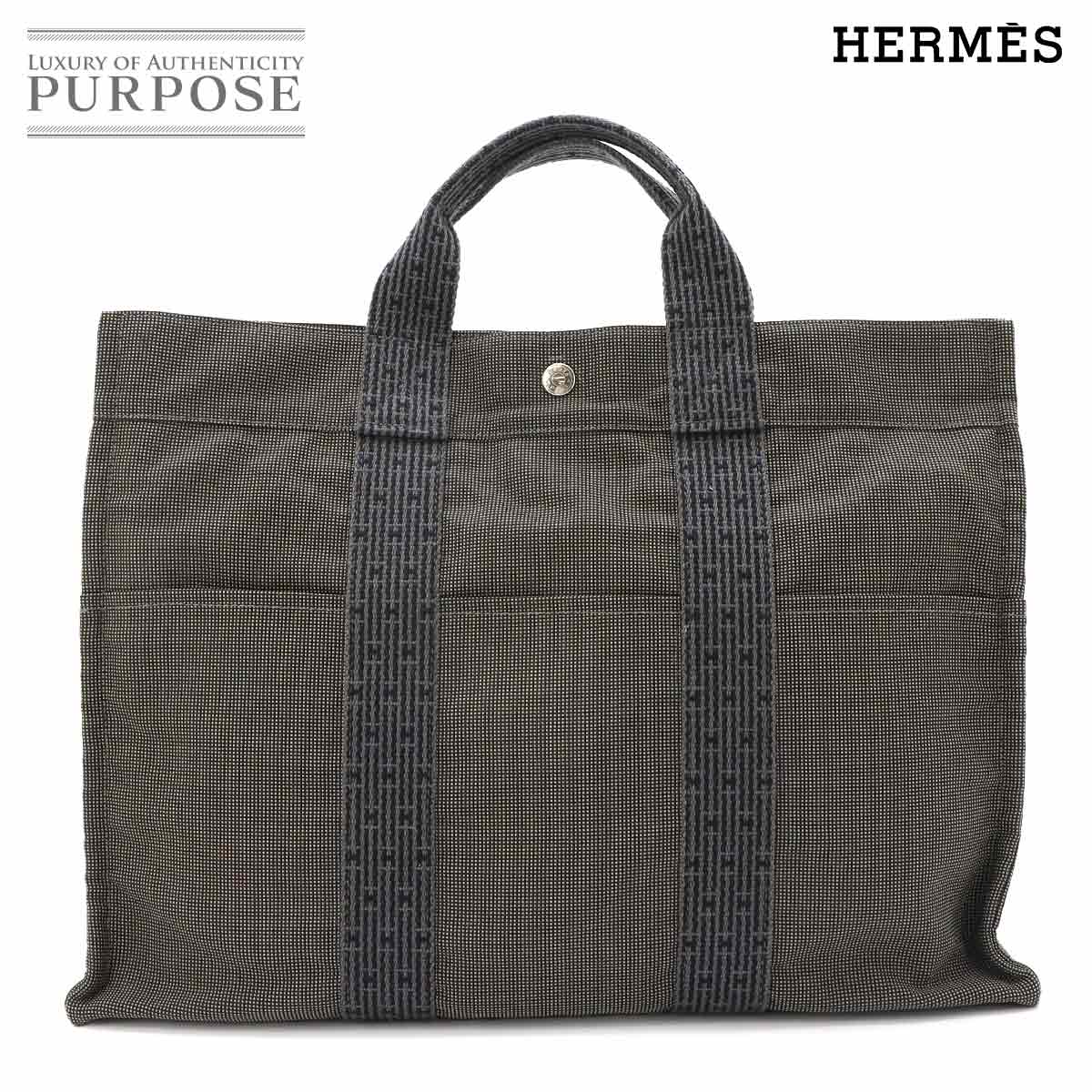 Hermes HERLINE 包 - エルメス HERMES エールライン MM トート バッグ キャンバス グレー シルバー 金具 Herline Tote MM 【中古】